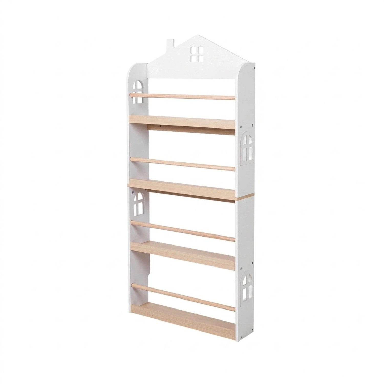 Relaxdays Kinderbücherregal Haus MDF Kiefernholz Weiß Natur Hängend Offen 130 cm x 60 cm x 15 cm 8,4 kg