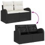 vidaXL Garten-Sofa-Set, 6-teilig, schwarz, Poly Rattan mit Stauraum und Kissen.