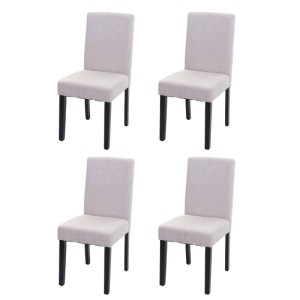 4er-Set Polsterstühle Littau in Creme-Beige mit Textilbezug und dunklen Holzbeinen für Esszimmer.