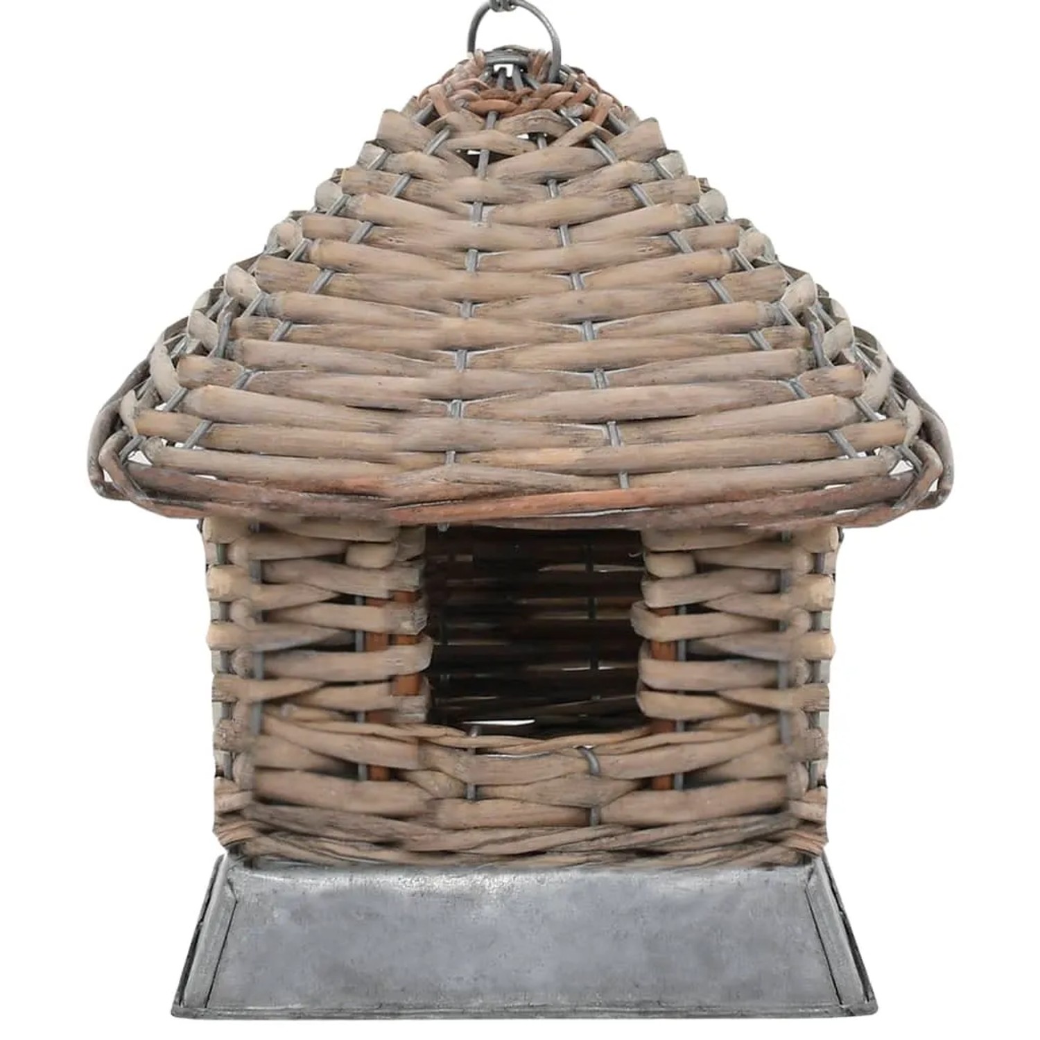3er Set VidaXL Vogelhaus aus Korbweide, braun, mit Metallfuß. Dekorative Nisthilfe für Gartenvögel.