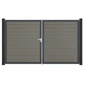 GroJa Solid Steckzaun Tor, DIN links, DB Grau, 2-flügelig, mit Aluminiumrahmen.