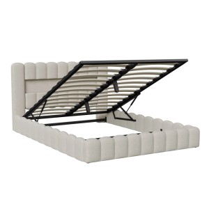 PXloue Baumstumpfbett Polsterbett mit LED Stauraum&USB Linen 180x200cm Beige