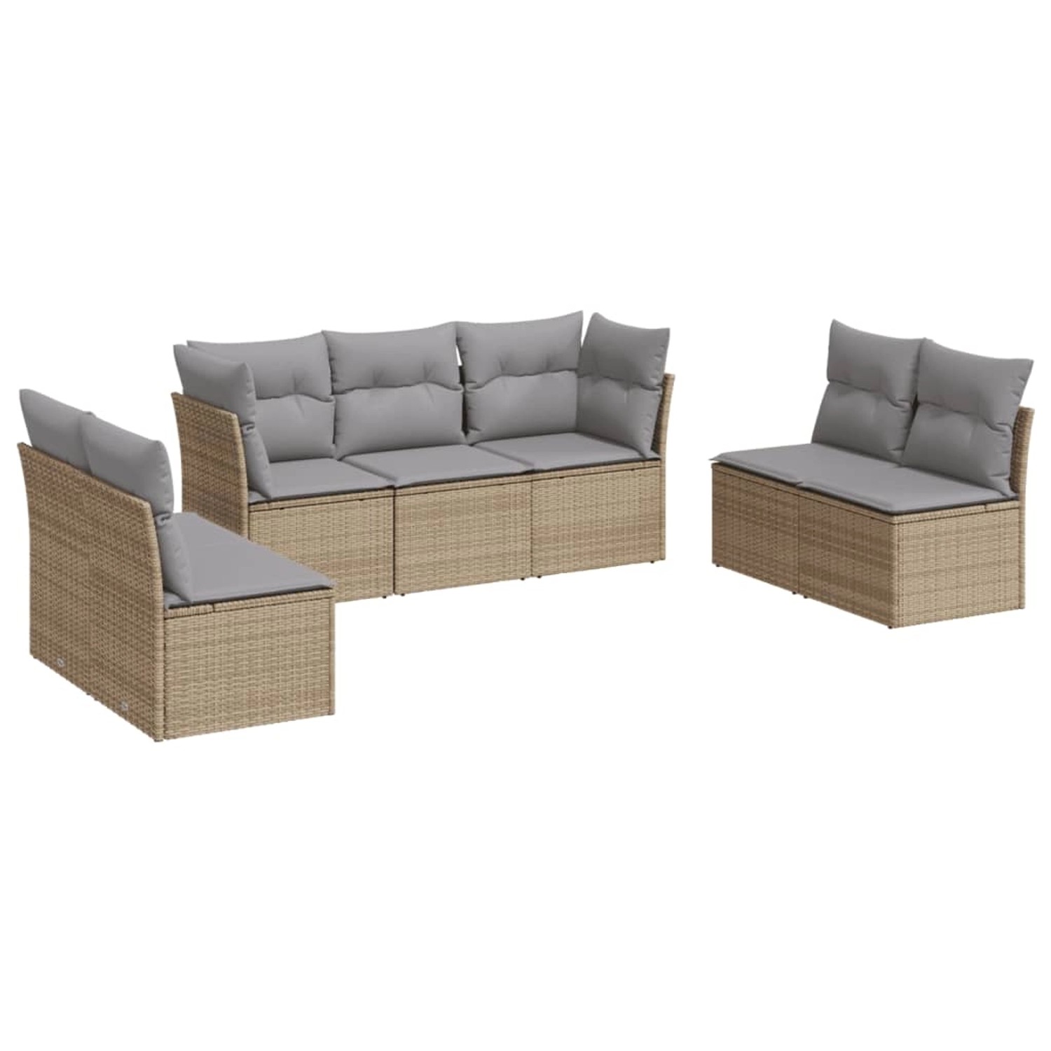 vidaXL 7-tlg Garten-Sofagarnitur mit Kissen Beige Poly Rattan Modell 74