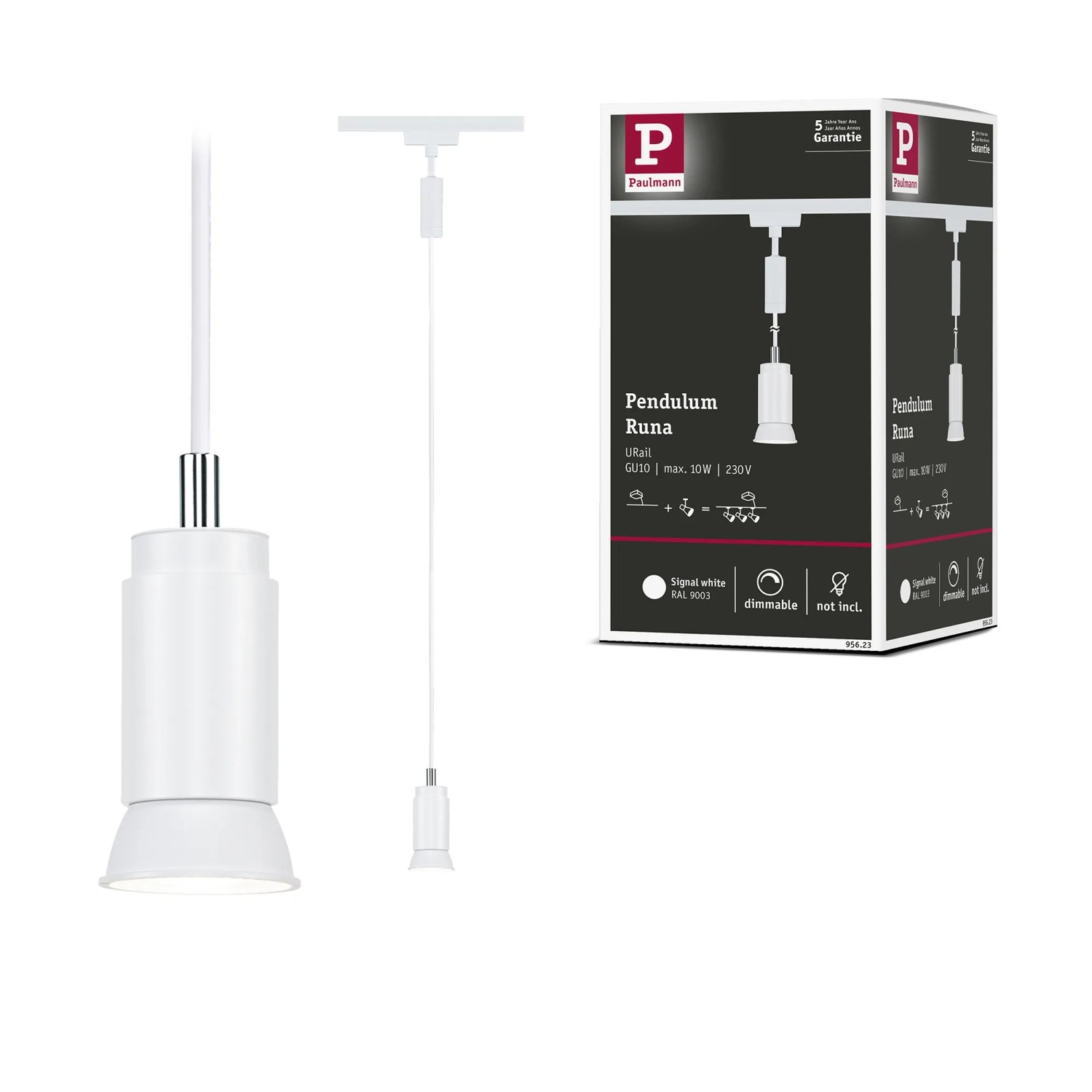 Paulmann URail Pendelleuchte Runa, signalweiß, 118cm. LED-Schienensystem für flexible Beleuchtung.