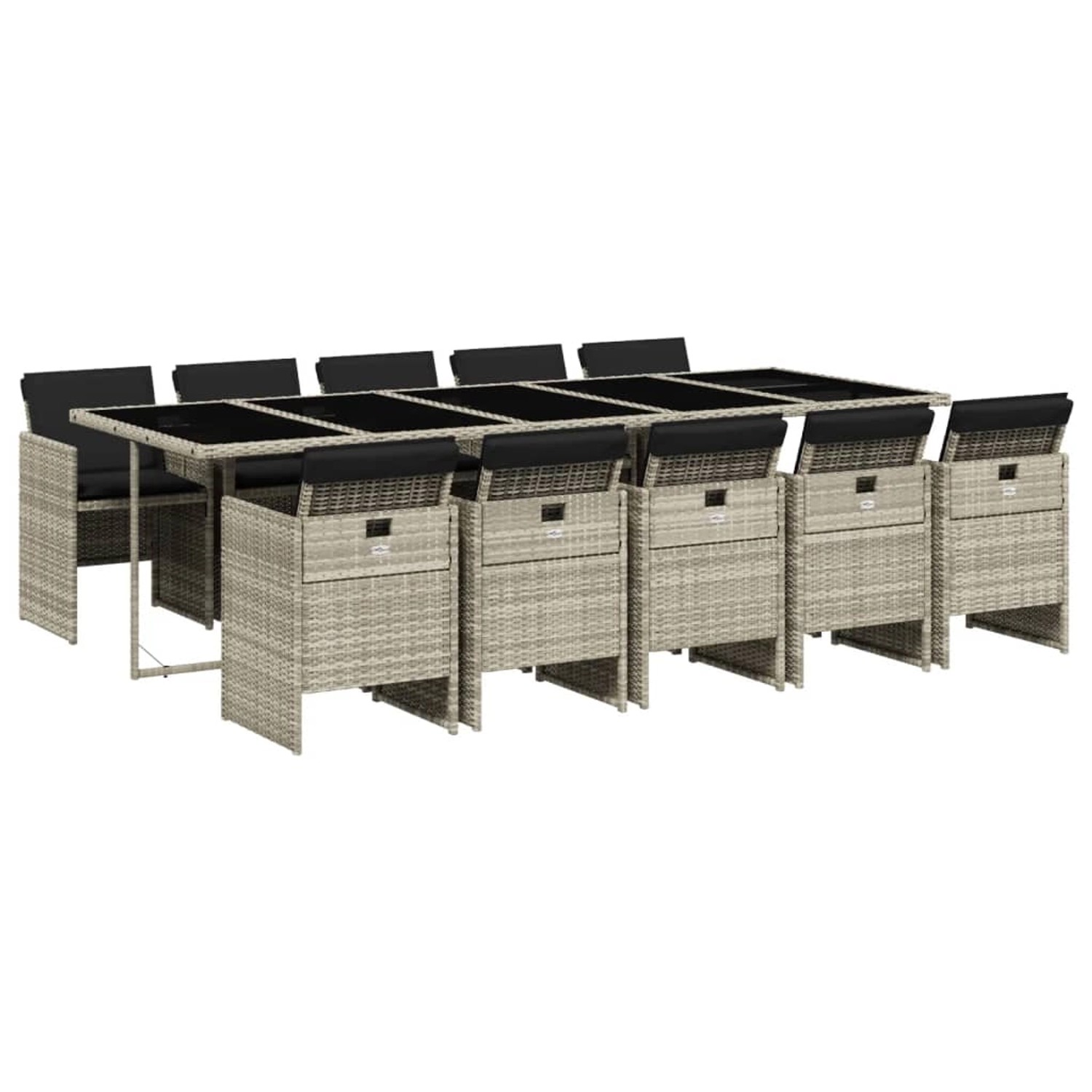 vidaXL 11-Tlg Garten-Essgruppe mit Kissen Hellgrau Poly Rattan 3277702 günstig online kaufen