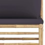 Detailansicht: vidaXL Gartenlounge Set aus Bambus mit dunkelgrauen Kissen.