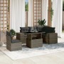 Graue 6-tlg. vidaXL Garten-Sofagarnitur aus Polyrattan mit Tisch und Kissen.