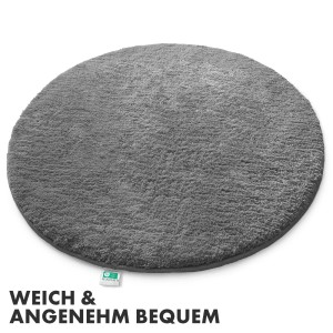 Runde, dunkelgraue KARAT Badematte SKY, flauschiger Badteppich mit 120 cm Durchmesser.