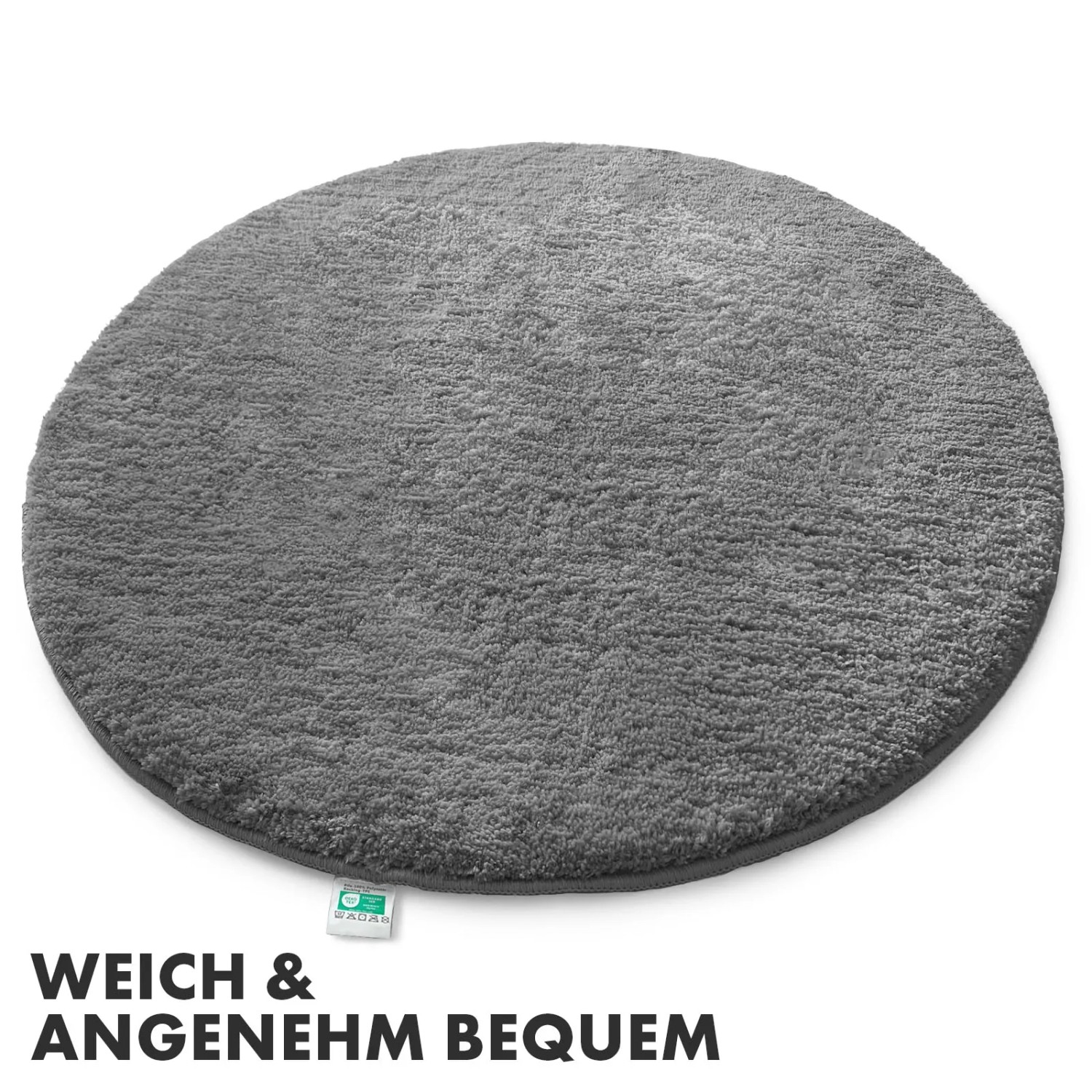 Runde, dunkelgraue KARAT Badematte SKY, flauschiger Badteppich mit 120 cm Durchmesser.