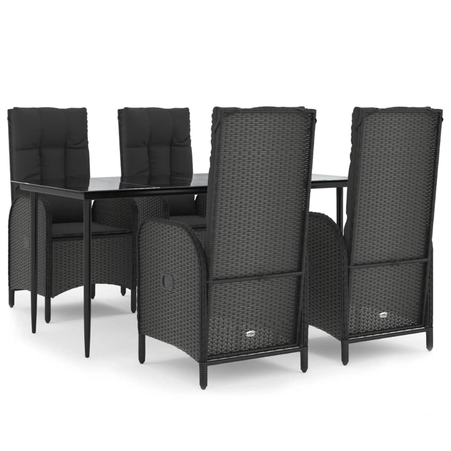 vidaXL 5-Tlg Garten-Essgruppe mit Kissen Schwarz Poly Rattan 3185171