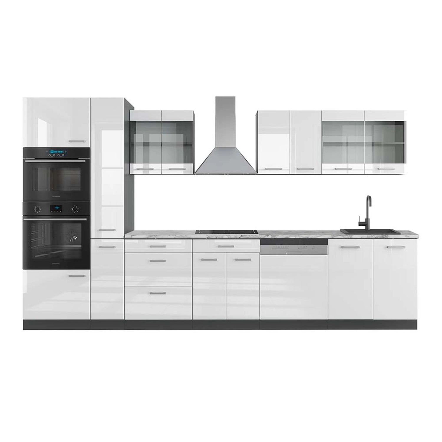 Vicco R-Line Küchenzeile Weiß Hochglanz/Anthrazit 350 cm mit HochschrankAP günstig online kaufen