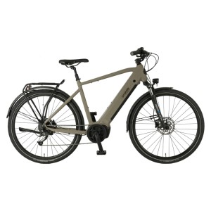 Blaues Prophete Trekking E-Bike Entdecker 3.0 Herren mit AEG Mittelmotor und Diamantrahmen.
