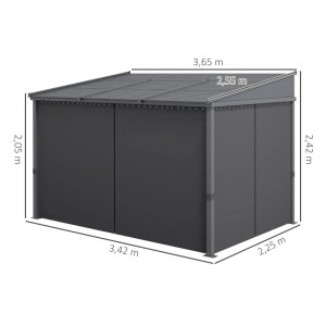 Outsunny Pergola Gazebo, dunkelgrau, mit Schiebedach und Vorhängen, Maße 365x255x242 cm.