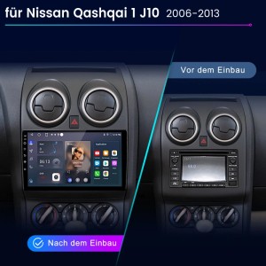 Junsun Autoradio Nissan Qashqai 1 J10: Vorher altes Radio, nachher modernes HD Touchscreen mit Apps.