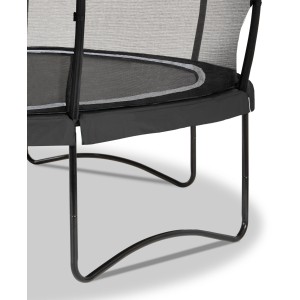 Detailaufnahme: Schwarzes EXIT Allure Classic Trampolin (Ø 366 cm) mit Sicherheitsnetz und Rahmen.