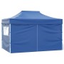 Blaues, faltbares Partyzelt 3x4m mit Stahlrahmen und Seitenwänden für Outdoor-Events.