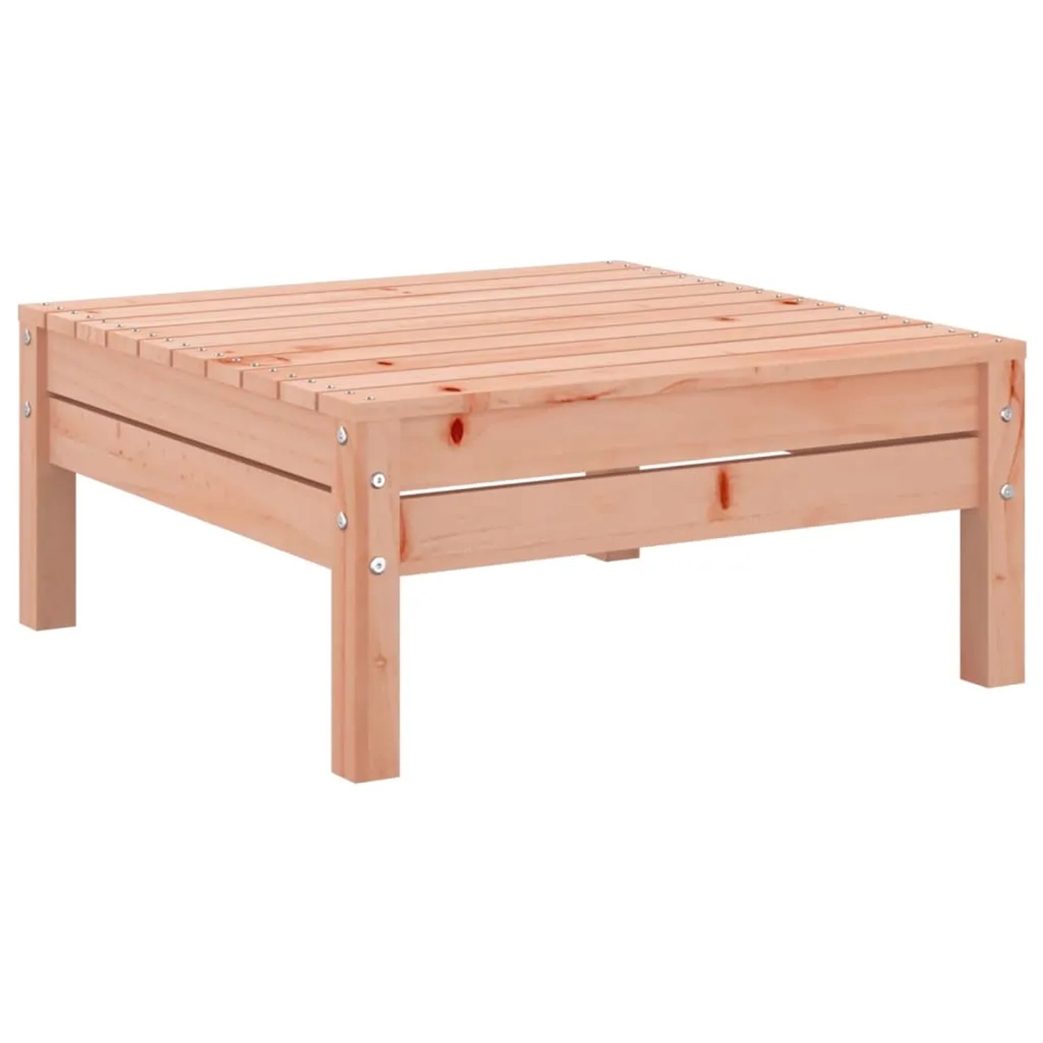 Quadratischer Hocker aus unbehandeltem Douglasienholz, Teil der vidaXL Garten-Sofagarnitur.