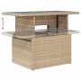 Beiger vidaXL Gartenmöbel Tisch aus Polyrattan mit Glasplatte, höhenverstellbar.