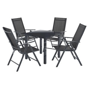 Dunkelgraue 5-teilige Juskys Gartengarnitur Milano mit Tisch und 4 Stühlen.