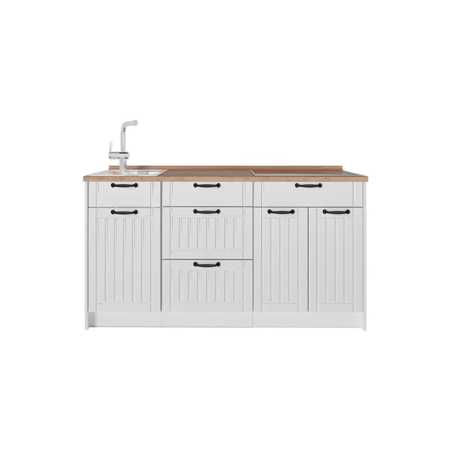 Vicco Küchenblock Fame-Line Weiß Landhaus/Weiß 150 x 82 AP Eiche Art Nr 65334