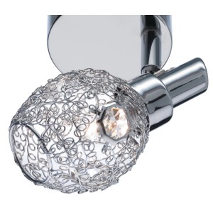 Chromfarbener Halogen-Spot Rocca mit Drahtgeflecht und Glaskristallen.