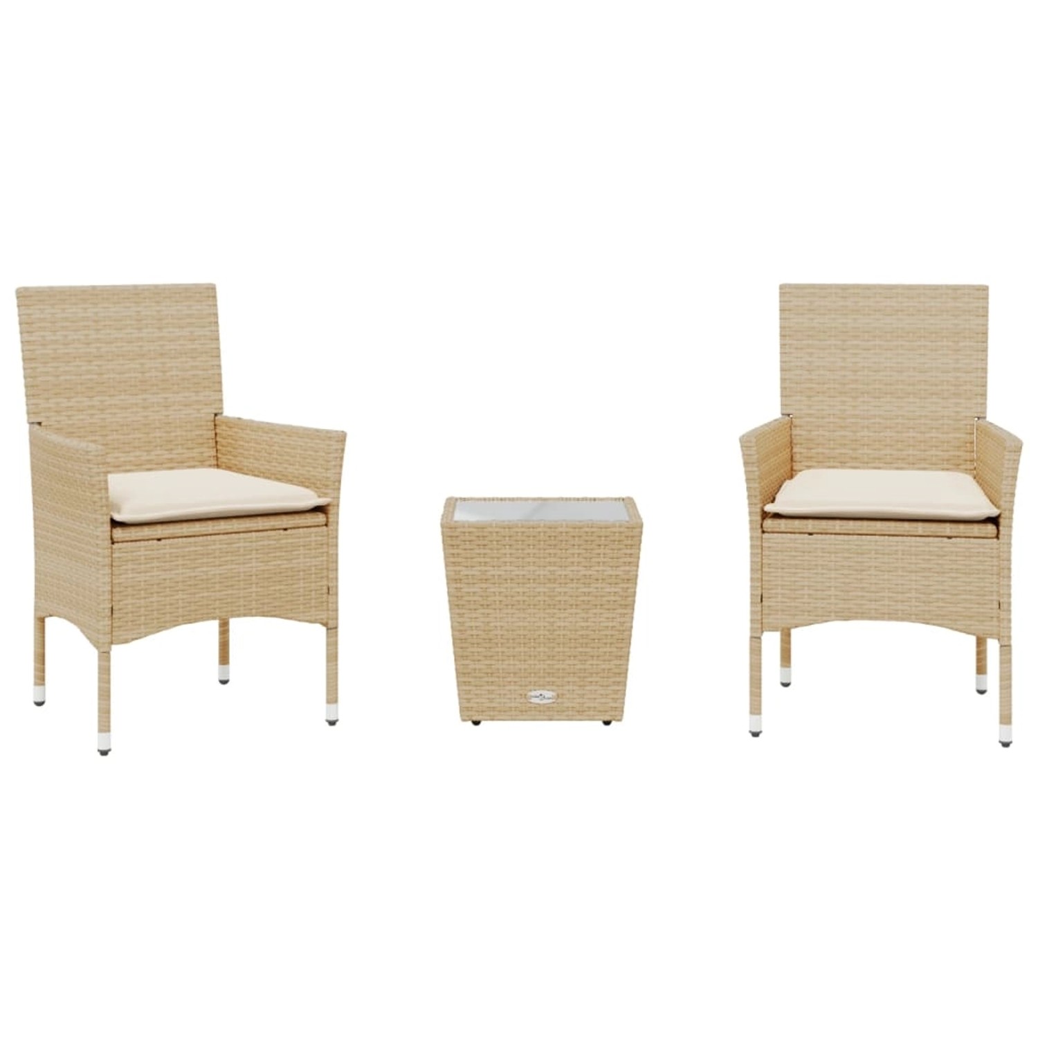 vidaXL 3-Tlg Bistro-Set mit Kissen Beige Poly Rattan und Glas 3278744