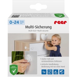 Reer Multi-Sicherung in Weiß zum kindersicheren Verschließen von Schränken und Schubladen.