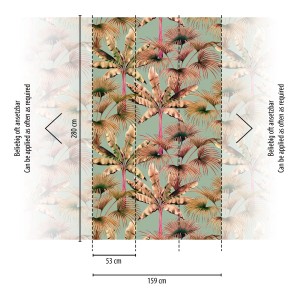 A.S. Creation Fototapete mit Palmenblätter-Motiv in Grün, Rosa und Beige, 1,59x2,8m, für tropisches Flair.