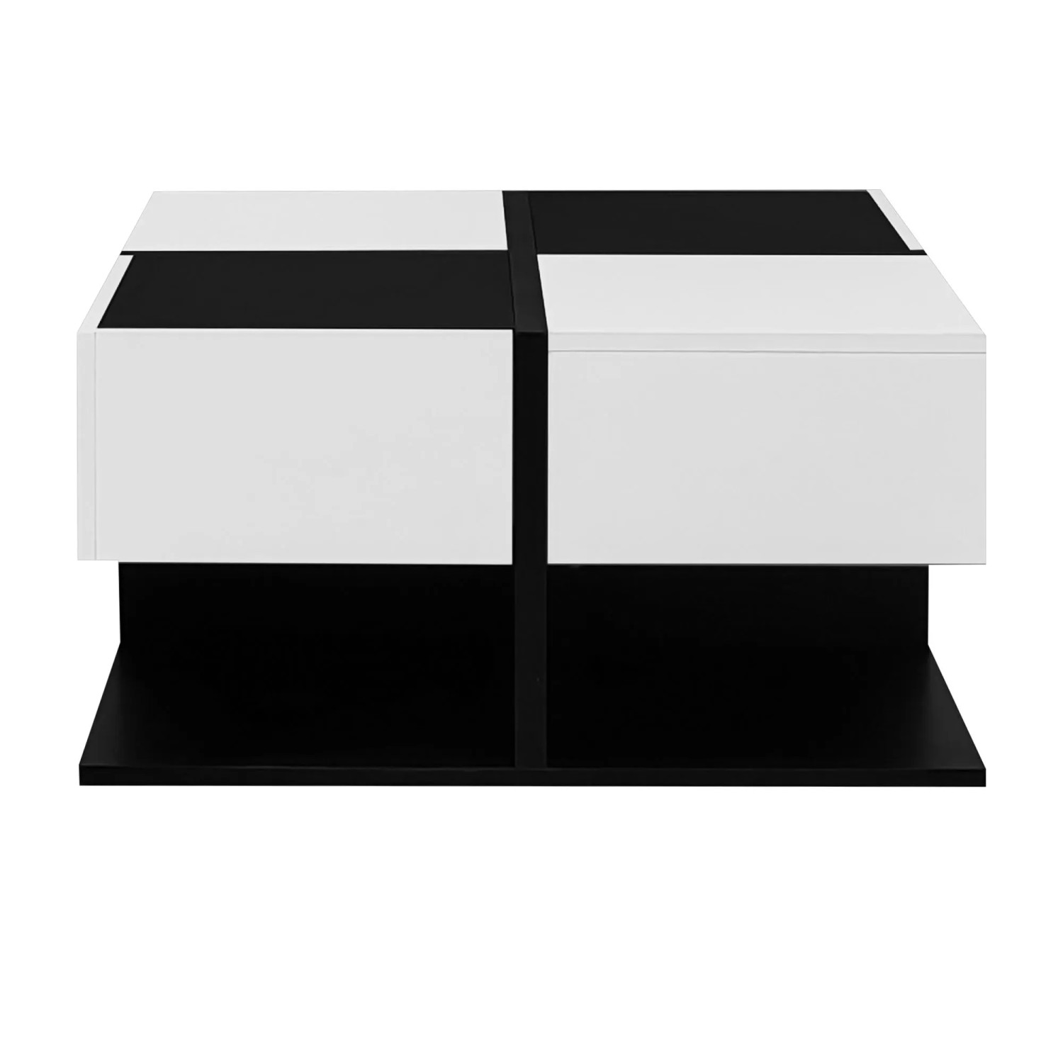 okwish Couchtisch Quadratisch Wohnzimmertisch mit Stauraum/2 Schubladen 70 × 70 cm Schwarz/Weiß