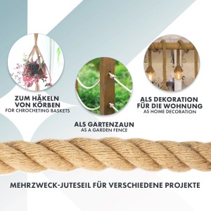 Karat Juteseil, 30mm stark, vielseitig einsetzbar als Deko, Kletterseil oder Gartenzaun.