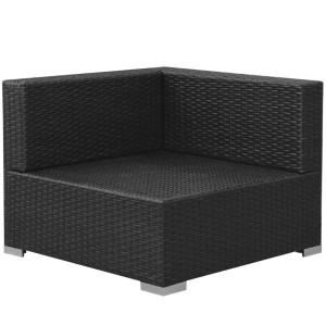 Schwarzes Ecksofa aus Polyrattan, Teil des vidaXL Garten-Lounge-Sets.