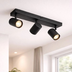 Moderne, schwarze Deckenleuchte Jeana mit 3 verstellbaren Strahlern.