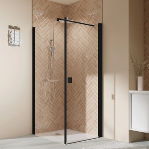 Breuer Elana 2.0 Seitenwand, eckige Profile, 100 cm, Schwarz, DIN links, für Duschwand.