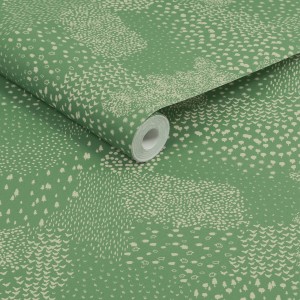 Grüne Joules Vliestapete Mono Farm mit Bauernhof-Motiven, 10 m x 52 cm.