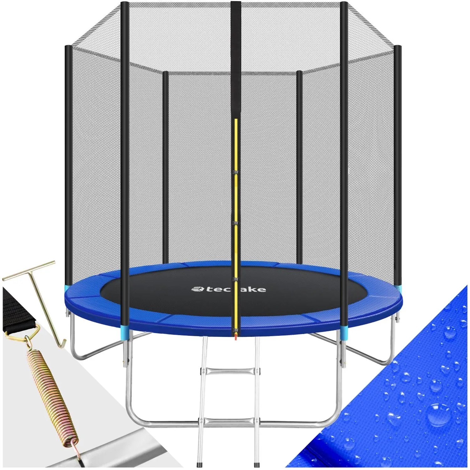 Tectake Trampolin Garfunky Ø 244 cm   Gs Zertifiziert Mit Sicherheitsnetz  244 x 244 x 239 cm Schwarz Blau