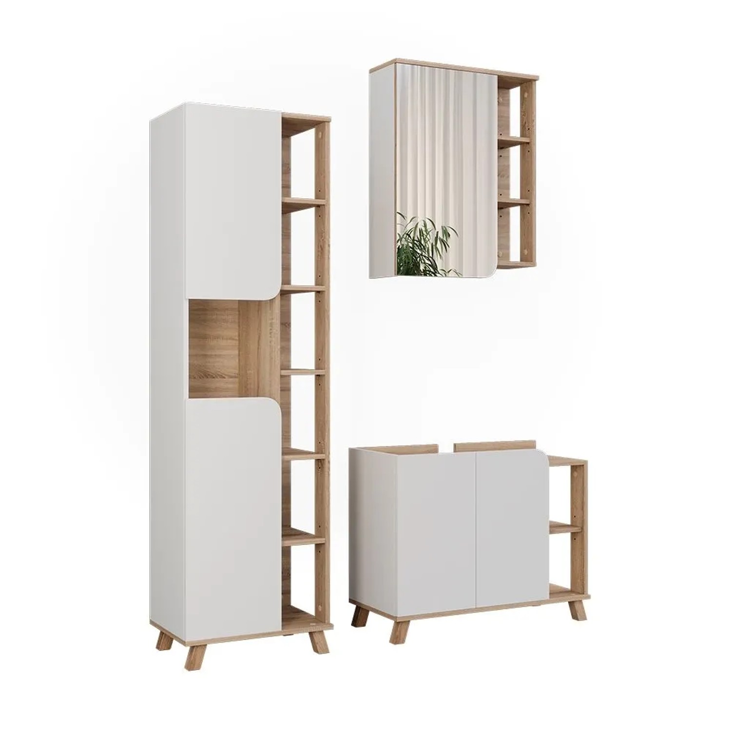 Vicco Badmöbel-Set Karen Sonoma/Weiß 80 x 65 3-teilig