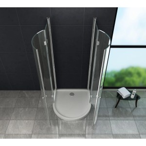 Faltbare U-Duschkabine DOBRO 90x90 cm mit ESG Glas, rahmenlos und ohne Duschtasse.