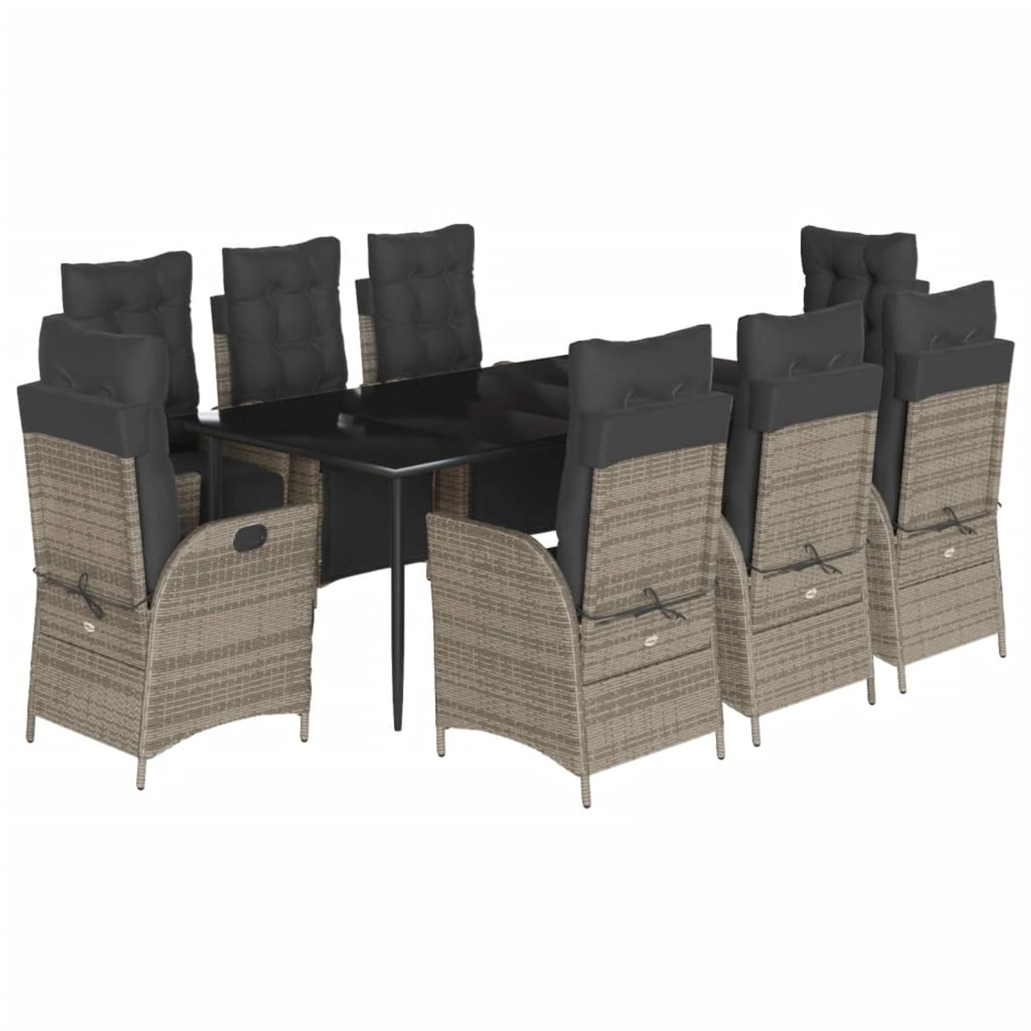 vidaXL 9-Tlg Garten-Essgruppe mit Kissen Grau Poly Rattan 3213426 günstig online kaufen
