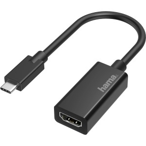 Schwarzer Hama Video-Adapter USB-C auf HDMI für 4K Monitore und TVs.