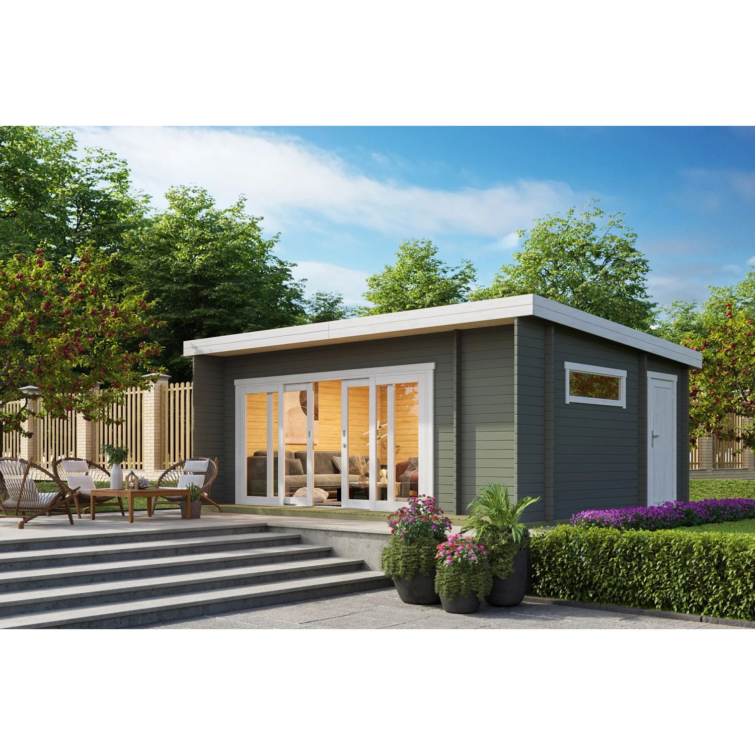 Lasita Gartenhaus Java 608 cm x 390 cm Grau-Grün