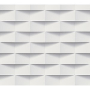Vliestapete mit 3D-Effekt, geometrisches Muster in Weiß und Grau, matte Oberfläche.
