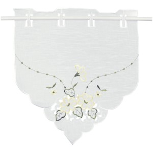 Arsvita Fenstergardine mit gelb-grüner Blumenstickerei, 35x40 cm. Dekorative Fensterdekoration.