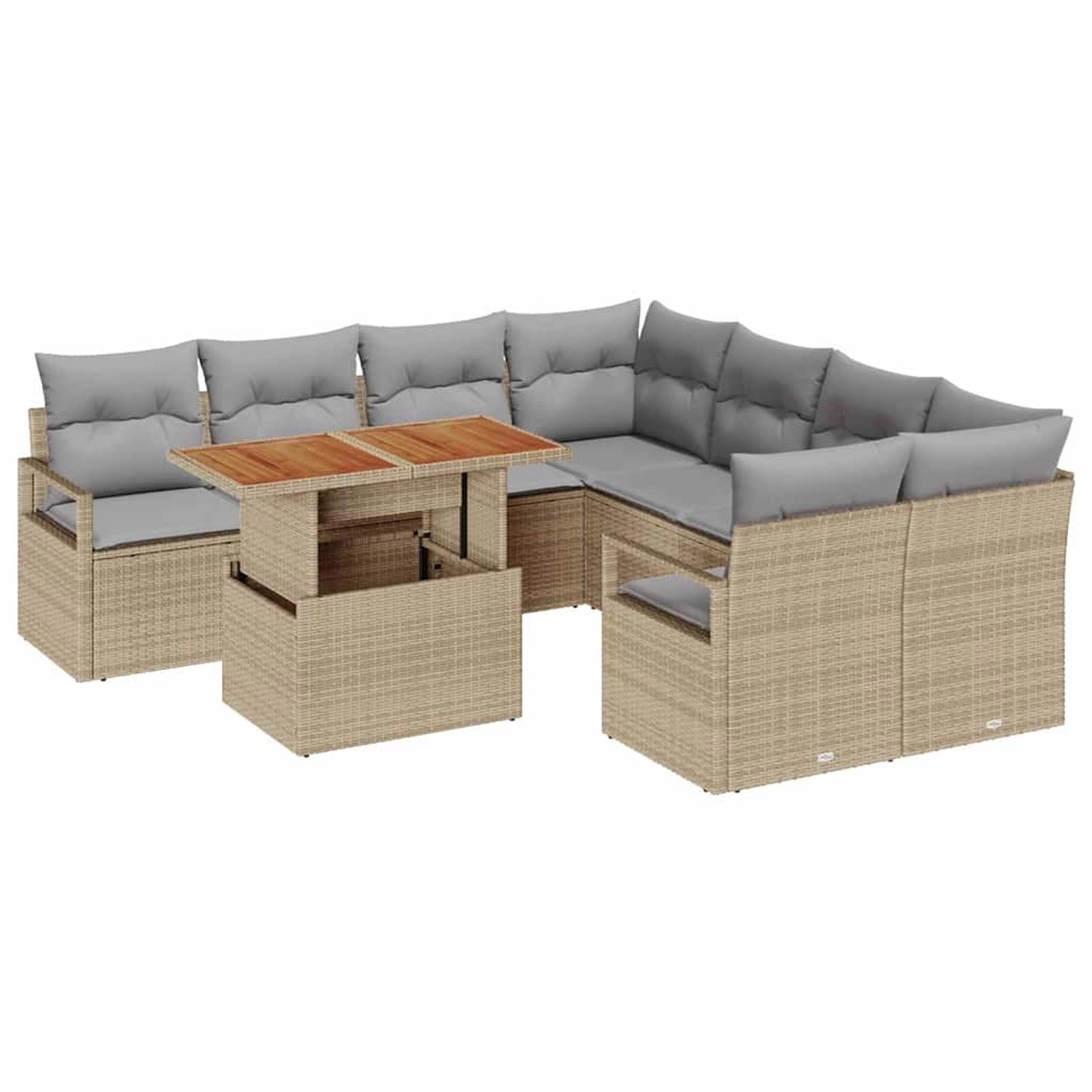 vidaXL Garten-Sofa-Set mit Speicher 9-Tlg Beige Poly Rattan 3358429 günstig online kaufen