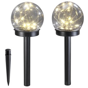 Westfalia Solar Kugel Lampen Set, 2er, 10cm, schwarz. Gartenleuchten mit warmweißem Licht.