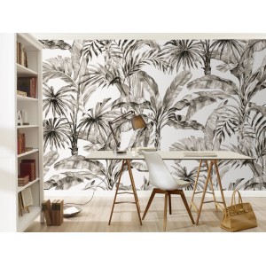 Rasch Digitaltapete Florentine III mit Palmenblättern in Schwarz-Weiß, 3x4 m.