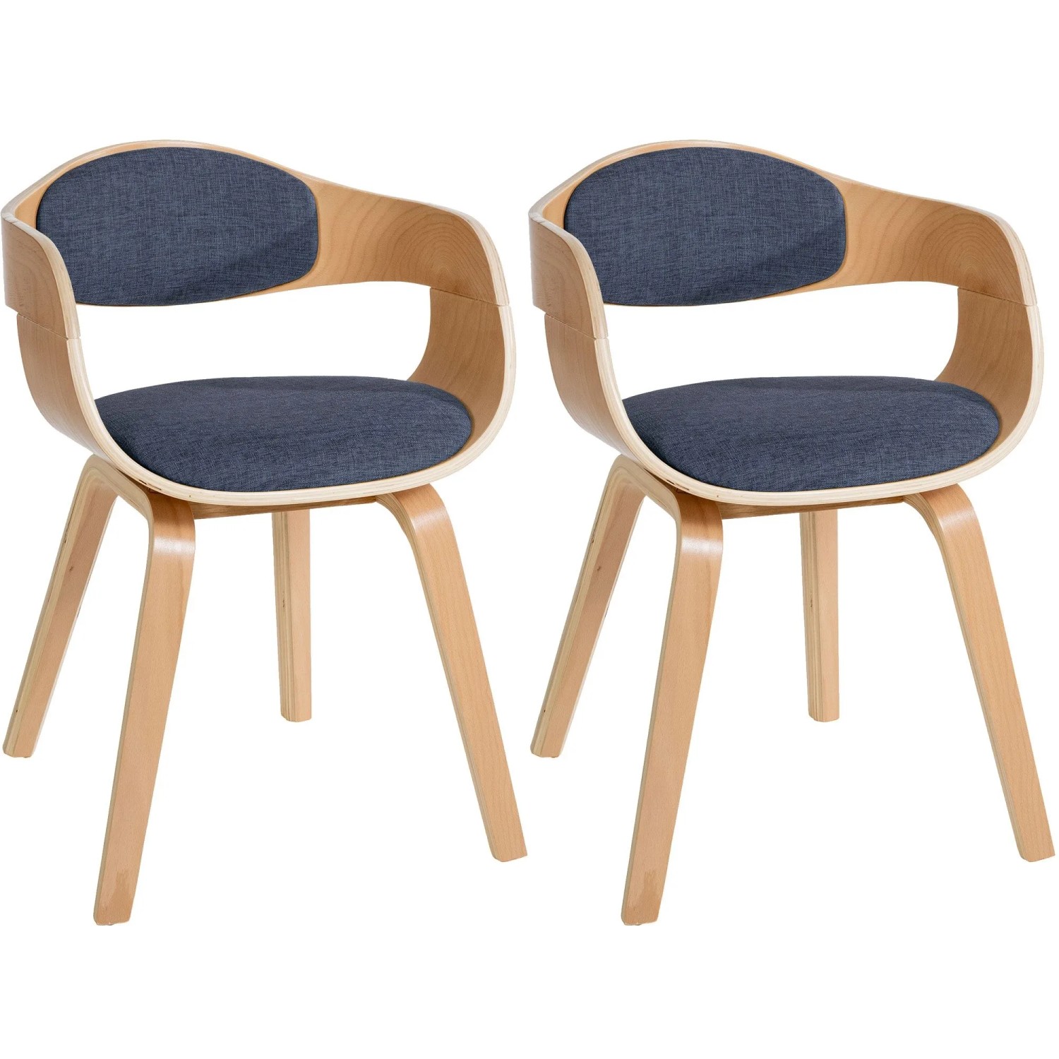 DELUKE 2er Set Stühle LONDON Stoff 73x49x46cm Natur/Blau Stoff Holz Gestell Konferenzstuhl Wartezimmerstuhl