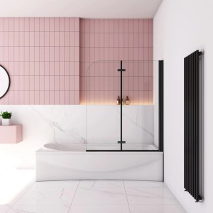 AICA Badewannenaufsatz, 90x140cm, schwarz, 2-teilig, Faltwand aus ESG-Sicherheitsglas.