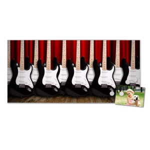 Magnettafel mit E-Gitarren Motiv, 78x37cm. Silberne Magnetwand für Notizen & Fotos, inkl. 4 Magnete.