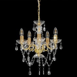 Goldener Kronleuchter mit Perlen, 5xE14 Fassungen für Lampen & Leuchten.