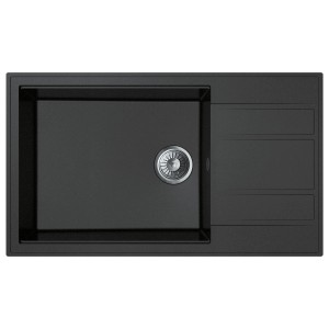 Miló Einbauspüle Luxuria 86 Graphit, eckige Granitspüle mit Abtropffläche und Siebkorbventil.